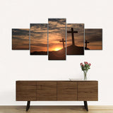 Christian Sunset Crosses 5 Piece Canvas Wall Art Painting Wallpaper Poster Picture Print Photo Decor