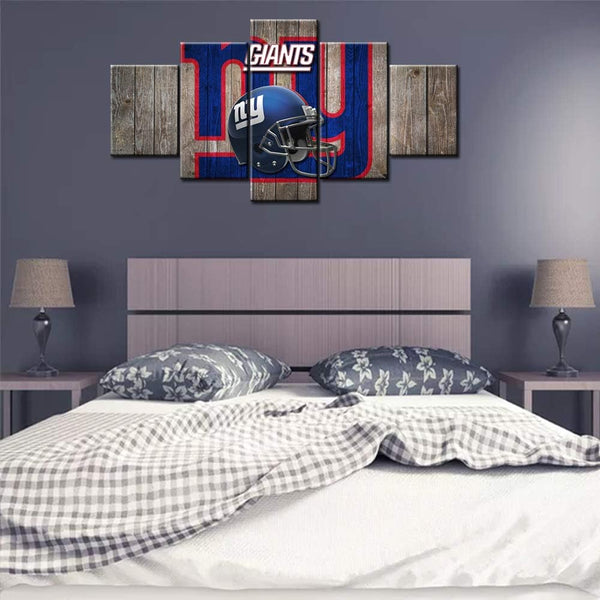 NFL Football Team New York Giants Rustic Wood Logo 5 Piece Canvas Wall Art Painting Wallpaper Poster Picture Print Photo Decor