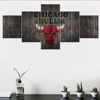 NBA Basketball Team Chicago Bulls Rustic Wood Logo 5 Piece Canvas Wall Art Painting Wallpaper Poster Picture Print Photo Decor