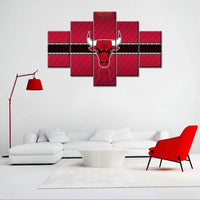 Chicago Bulls Logo NBA Basketball Team 5 Piece Canvas Wall Art Painting Wallpaper Poster Picture Print Photo Decor