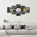 Pittsburgh Steelers Penguins Pirates NFL NHL MLB 5 Piece Canvas Wall Art Painting Wallpaper Poster Picture Print Photo Decor