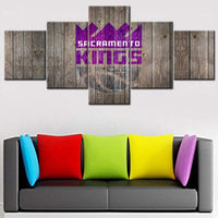 NBA Basketball Team Sacramento Kings Logo Rustic Wood 5 Piece Canvas Wall Art Painting Wallpaper Poster Picture Print Photo Decor