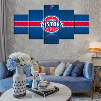 Detroit Pistons NBA Basketball Sports Logo 5 Piece Canvas Wall Art Painting Wallpaper Poster Picture Print Photo Decor