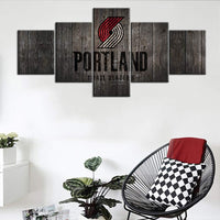 Portland Trail Blazers Logo NBA Basketball Team 5 Piece Canvas Wall Art Painting Wallpaper Poster Picture Print Photo Decor