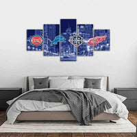 Pistons, Lions, Tigers, Red Wings Detroit City Sports Teams 5 Piece Canvas Wall Art Painting Wallpaper Poster Picture Print Photo Decor