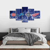 Pistons, Lions, Tigers, Red Wings Detroit City Sports Teams 5 Piece Canvas Wall Art Painting Wallpaper Poster Picture Print Photo Decor