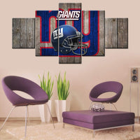 NFL Football Team New York Giants Rustic Wood Logo 5 Piece Canvas Wall Art Painting Wallpaper Poster Picture Print Photo Decor
