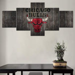 NBA Basketball Team Chicago Bulls Rustic Wood Logo 5 Piece Canvas Wall Art Painting Wallpaper Poster Picture Print Photo Decor