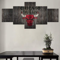 NBA Basketball Team Chicago Bulls Rustic Wood Logo 5 Piece Canvas Wall Art Painting Wallpaper Poster Picture Print Photo Decor