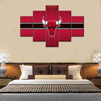 Chicago Bulls Logo NBA Basketball Team 5 Piece Canvas Wall Art Painting Wallpaper Poster Picture Print Photo Decor
