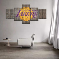 Los Angeles Lakers Wooden Logo NBA Basketball Team 5 Piece Canvas Wall Art Painting Wallpaper Poster Picture Print Photo Decor