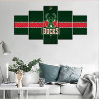 Milwaukee Bucks Logo NBA American Basketball Team 5 Piece Canvas Wall Art Painting Wallpaper Poster Picture Print Photo Decor