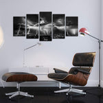 Black & White Nature Lightning Strikes Storm 5 Piece Canvas Wall Art Painting Wallpaper Poster Picture Print Photo Decor