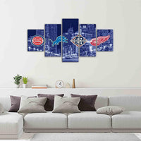 Pistons, Lions, Tigers, Red Wings Detroit City Sports Teams 5 Piece Canvas Wall Art Painting Wallpaper Poster Picture Print Photo Decor