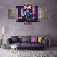NFL Football Team New York Giants Rustic Wood Logo 5 Piece Canvas Wall Art Painting Wallpaper Poster Picture Print Photo Decor