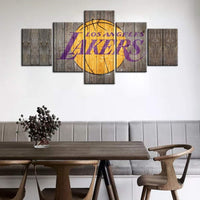 Los Angeles Lakers Wooden Logo NBA Basketball Team 5 Piece Canvas Wall Art Painting Wallpaper Poster Picture Print Photo Decor