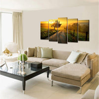 Rural Country Road Sunrise Tree 5 Piece Canvas Wall Art Painting Wallpaper Poster Picture Print Photo Decor