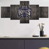 Sacramento Kings Wooden Logo NBA Basketball Team 5 Piece Canvas Wall Art Painting Wallpaper Poster Picture Print Photo Decor