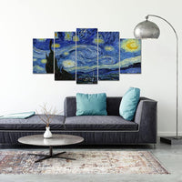 Vincent Van Gogh Starry Night 5 Piece Canvas Wall Art Painting Wallpaper Poster Picture Print Photo Decor