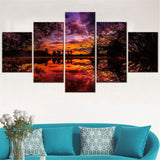 Sunset Sky Lake Nature Sunrise 5 Piece Canvas Wall Art Painting Wallpaper Poster Picture Print Photo Decor