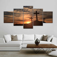 Christian Sunset Crosses 5 Piece Canvas Wall Art Painting Wallpaper Poster Picture Print Photo Decor