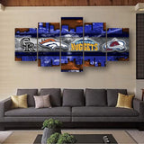 Colorado Sports Teams Denver Broncos, Nuggets, Rockies & Avalanche 5 Piece Canvas Wall Art Painting Wallpaper Poster Picture Print Photo Decor