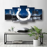 NFL Team Indianapolis Colts Logo Skyline & Cityscape 5 Piece Canvas Wall Art Painting Wallpaper Poster Picture Print Photo Decor