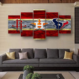 Houston City Sports Teams Logo Rockets & Astros & Texans 5 Piece Canvas Wall Art Painting Wallpaper Poster Picture Print Photo Decor