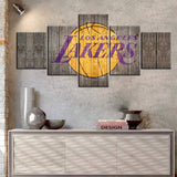 Los Angeles Lakers Wooden Logo NBA Basketball Team 5 Piece Canvas Wall Art Painting Wallpaper Poster Picture Print Photo Decor