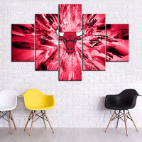 Chicago Bulls Logo Explosion Effect NBA Basketball Team 5 Piece Canvas Wall Art Painting Wallpaper Poster Picture Print Photo Decor