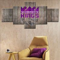 NBA Basketball Team Sacramento Kings Logo Rustic Wood 5 Piece Canvas Wall Art Painting Wallpaper Poster Picture Print Photo Decor