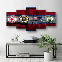 Boston Sports Teams New England Patriots, Red Sox, Celtics, Bruins 5 Piece Canvas Wall Art Painting Wallpaper Poster Picture Print Photo Decor