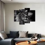 Black & White Lion Animal 4 Piece Canvas Wall Art Painting Wallpaper Poster Picture Print Photo Decor