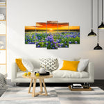 Colorful Sunset Flower Field Sunrise 5 Piece Canvas Wall Art Painting Wallpaper Poster Picture Print Photo Decor