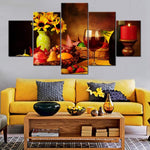 Red Wine Candle Flowers Colorful Fruit 5 Piece Canvas Wall Art Painting Wallpaper Poster Picture Print Photo Decor