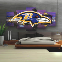 Baltimore Ravens NFL Football Team Logo Skyline 5 Piece Canvas Wall Art Painting Wallpaper Poster Picture Print Photo Decor