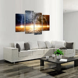 Nature Lightning Strikes Clouds 4 Piece Canvas Wall Art Painting Wallpaper Poster Picture Print Photo Decor