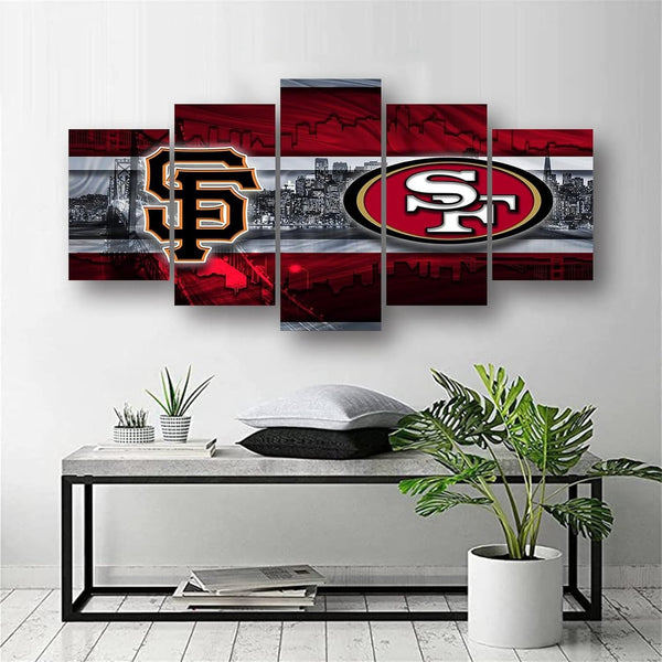 San Francisco 49ers & Giants Dual Team NFL Football 5 Piece Canvas Wall Art Painting Wallpaper Poster Picture Print Photo Decor