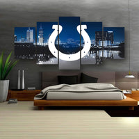 NFL Team Indianapolis Colts Logo Skyline & Cityscape 5 Piece Canvas Wall Art Painting Wallpaper Poster Picture Print Photo Decor