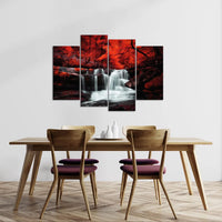 Stunning Red Leaves Tree Forest Autumn Waterfall 4 Piece Canvas Wall Art Painting Wallpaper Poster Picture Print Photo Decor