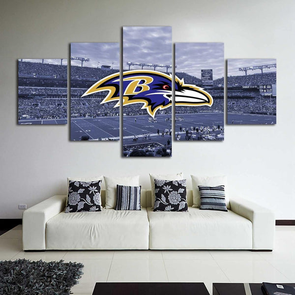 NFL Football Stadium & Baltimore Ravens Logo 5 Piece Canvas Wall Art Painting Wallpaper Poster Picture Print Photo Decor