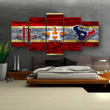 Houston City Sports Teams Logo Rockets & Astros & Texans 5 Piece Canvas Wall Art Painting Wallpaper Poster Picture Print Photo Decor