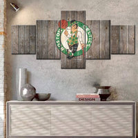 Boston Celtics Wooden Texture Logo NBA Basketball Team 5 Piece Canvas Wall Art Painting Wallpaper Poster Picture Print Photo Decor