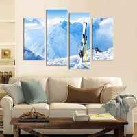 Mountains Skiing Ski Equipment 4 Piece Canvas Wall Art Painting Wallpaper Poster Picture Print Photo Decor