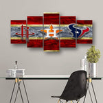 Houston City Sports Teams Logo Rockets & Astros & Texans 5 Piece Canvas Wall Art Painting Wallpaper Poster Picture Print Photo Decor