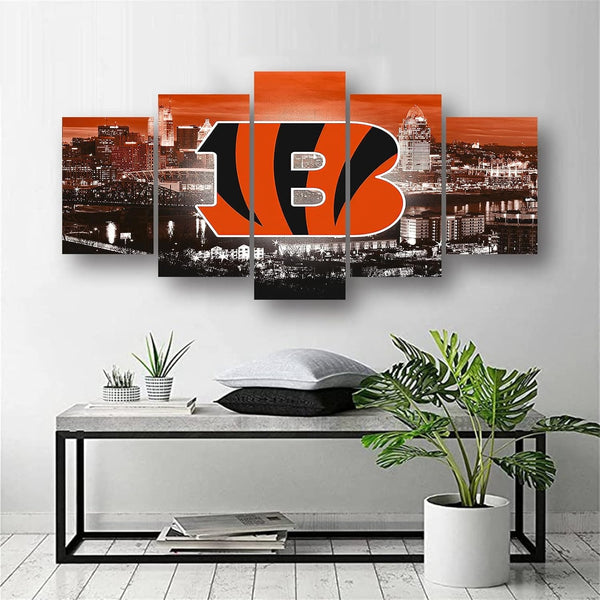 NFL Football Team Cincinnati Bengals Skyline 5 Piece Canvas Wall Art Painting Wallpaper Poster Picture Print Photo Decor