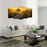 Rural Country Road Sunrise Tree 5 Piece Canvas Wall Art Painting Wallpaper Poster Picture Print Photo Decor