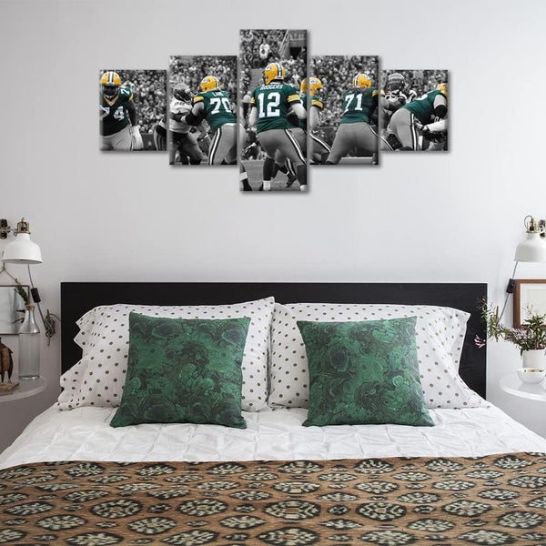 Green Bay Packers Aaron Rodgers NFL Football 5 Piece Canvas Wall Art Painting Wallpaper Poster Picture Print Photo Decor