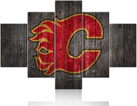 Calgary Flames NHL Hockey Sports Rustic Wood 5 Piece Canvas Wall Art Painting Wallpaper Poster Picture Print Photo Decor