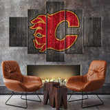 Calgary Flames NHL Hockey Sports Rustic Wood 5 Piece Canvas Wall Art Painting Wallpaper Poster Picture Print Photo Decor